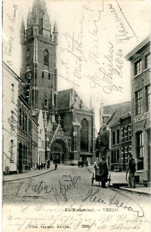 Venlo Kleine Kerkstraat met handkar bij smederij, Verzamelen, Ophalen of Verzenden, Voor 1920, Gelopen, Limburg