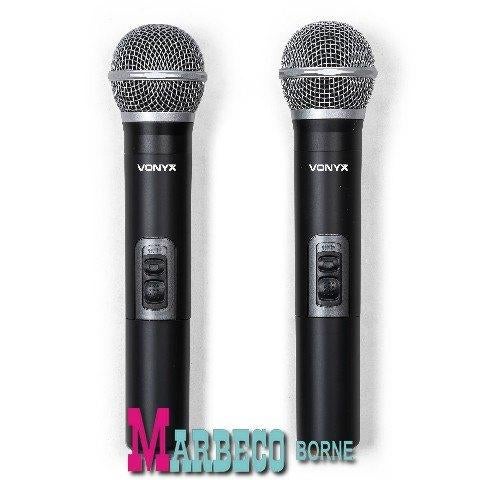 Power mixer in ABS case, 6-kanaals met 2 UHF microfoons, Vonyx, Nieuw, Info@marbeco.nl, Complete set