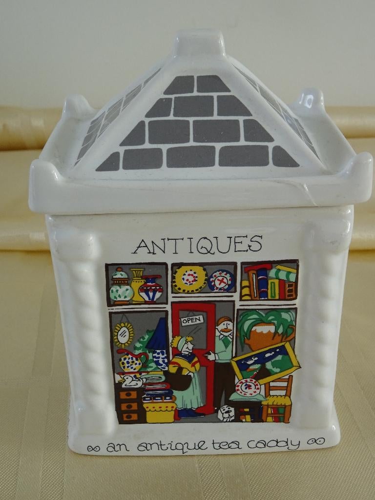 Thee bewaarpot Douwe Egberts porselein huis Antiques, Overige typen, Ophalen of Verzenden, Zo goed als nieuw, Overige stijlen