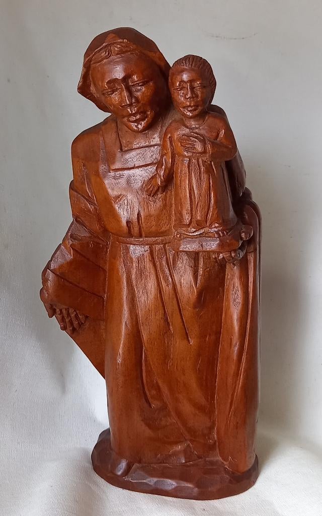 Houtsnijwerk Maria-beeld met kind/Religieus kunstwerk, Ophalen of Verzenden
