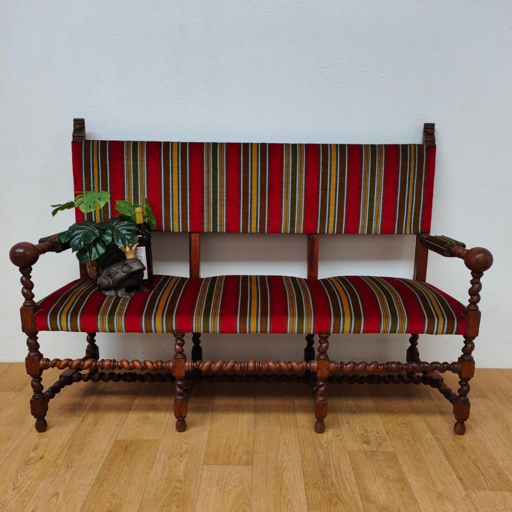 Antieke Vintage Franse houten bank, halbank eetkamerbank, Ophalen of Verzenden