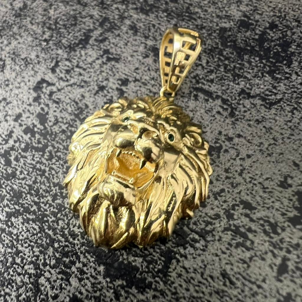 14 karaat gouden hanger leeuw kop kettinghanger, Ophalen of Verzenden, Zo goed als nieuw, Kruis of Symbool, Goud