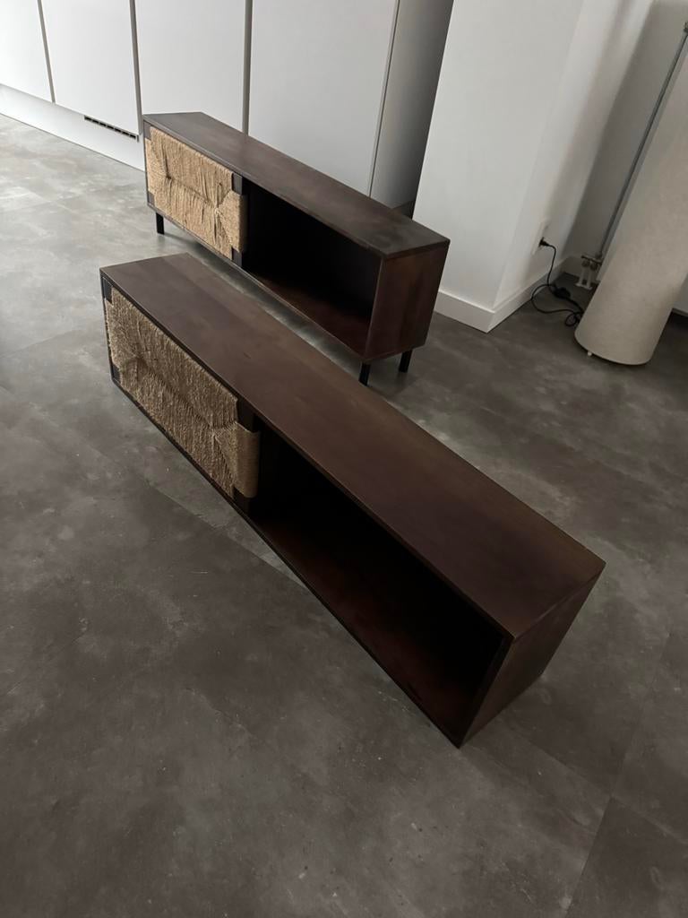 Sklum Evans TV meubel / wandmeubel mangohout & jute, Ophalen, Zo goed als nieuw, Minder dan 100 cm, 25 tot 50 cm