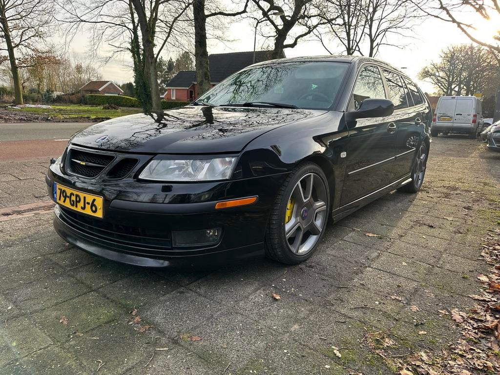 Saab 9-3 2.8 Turbo V6 Estate Aero 2005 prijsverlaging!, Auto's, Saab, Zwart, Leder, Grijs, 1570 kg