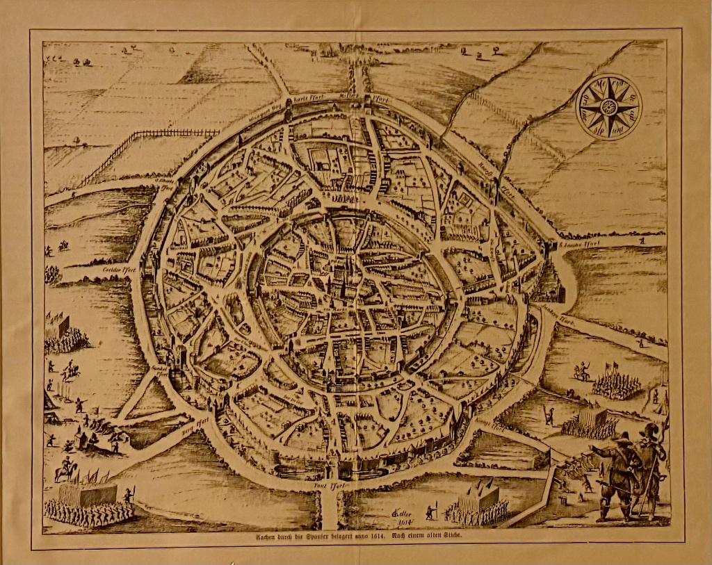 Gravure – Aachen belegerd door de Spanjaarden (1614), Antiek en Kunst, Kunst | Etsen en Gravures, Ophalen