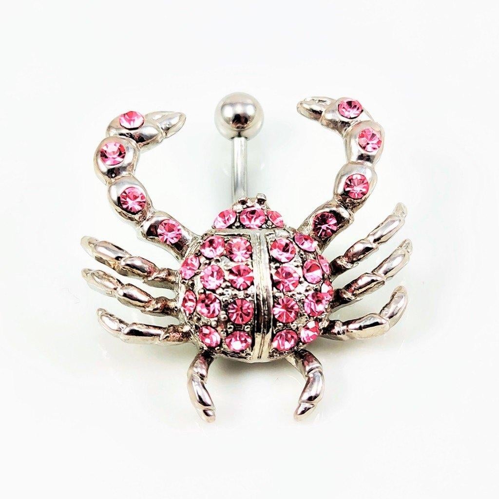 Grote Stalen Zeekrab Navel Piercing met Roze Zirkonen - RVS, Navelpiercing, Staal, Birgitta-Gracht 33, 6465 EL Kerkrade, Nederland