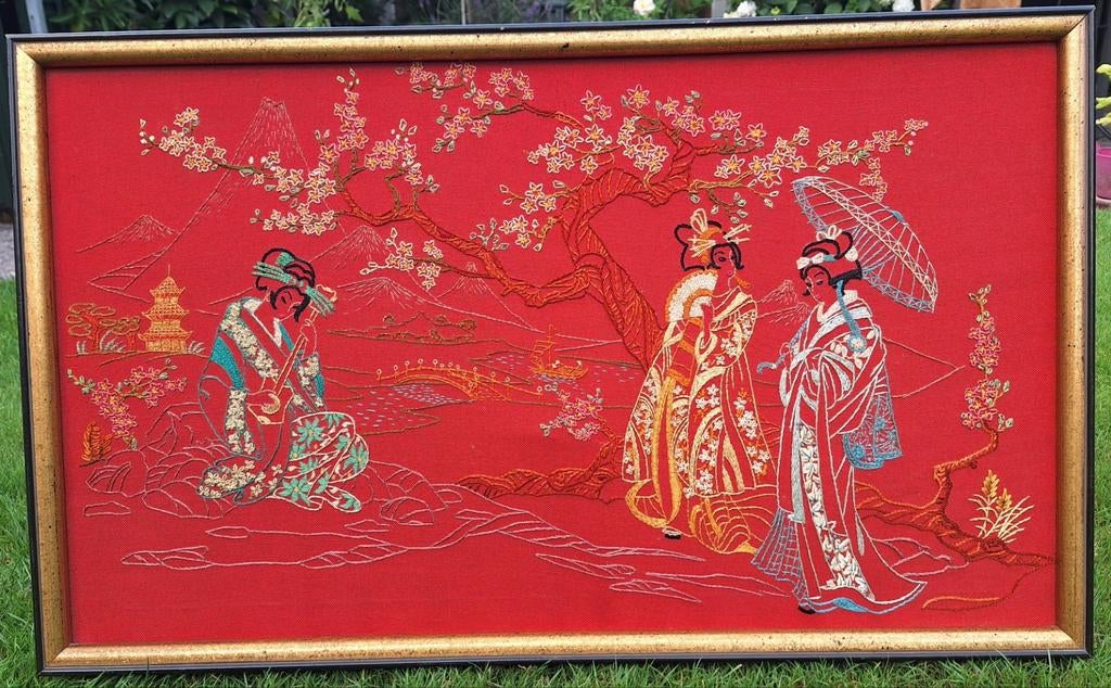 Aziatisch Borduur Schilderij, Huis en Inrichting, Woonaccessoires | Schilderijen, Tekeningen en Foto's, Ophalen