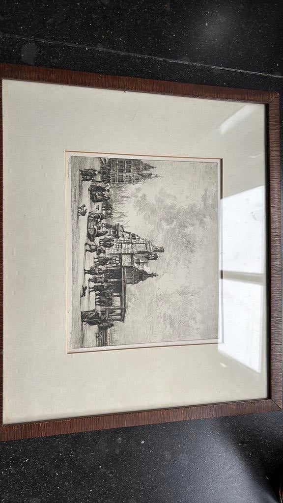 Gesigneerde ets repro beerestraat door W Unger, Antiek en Kunst, Ophalen