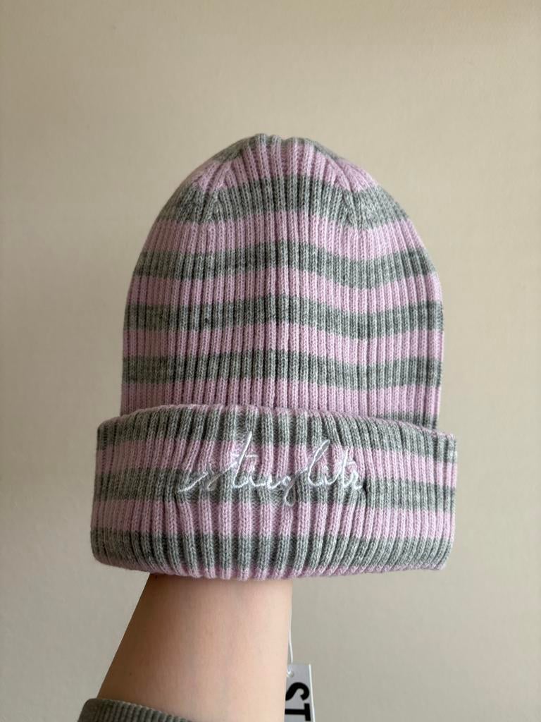 Stieglitz • Roze - Grijs gestreepte muts / beanie, Ophalen, Nieuw, Muts