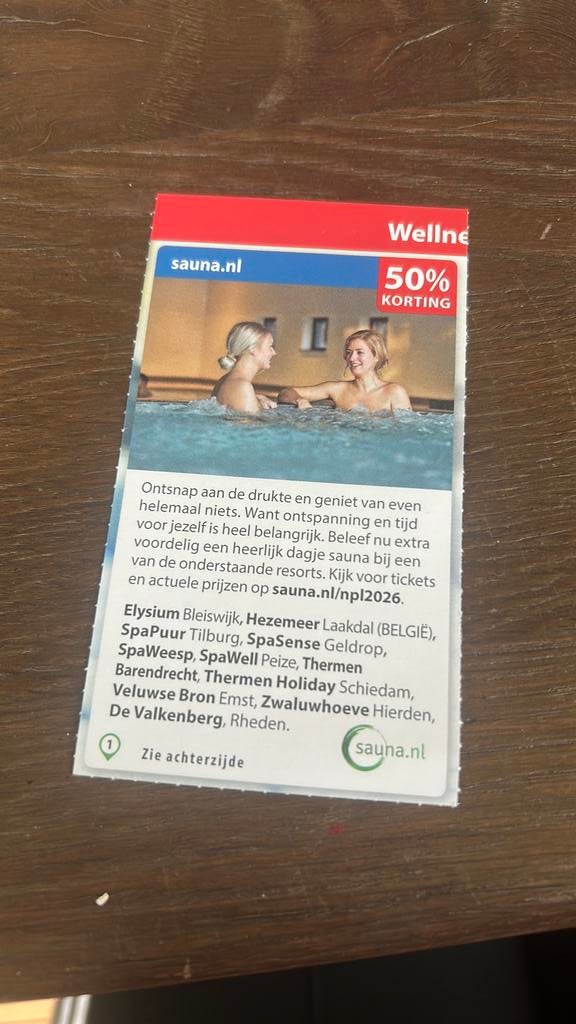 50% korting bij sauna, Eén persoon, Kortingsbon, Spa of Sauna