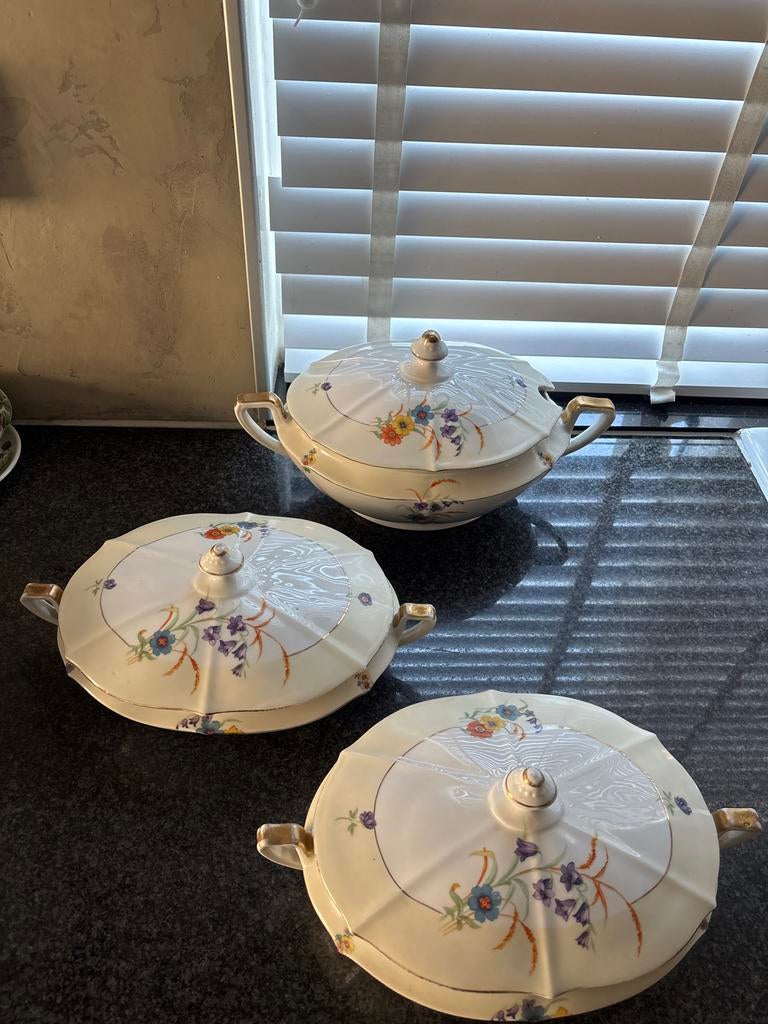 Vintage Dekschalen met Postelein Motief - Set van 3, Antiek en Kunst, Ophalen of Verzenden