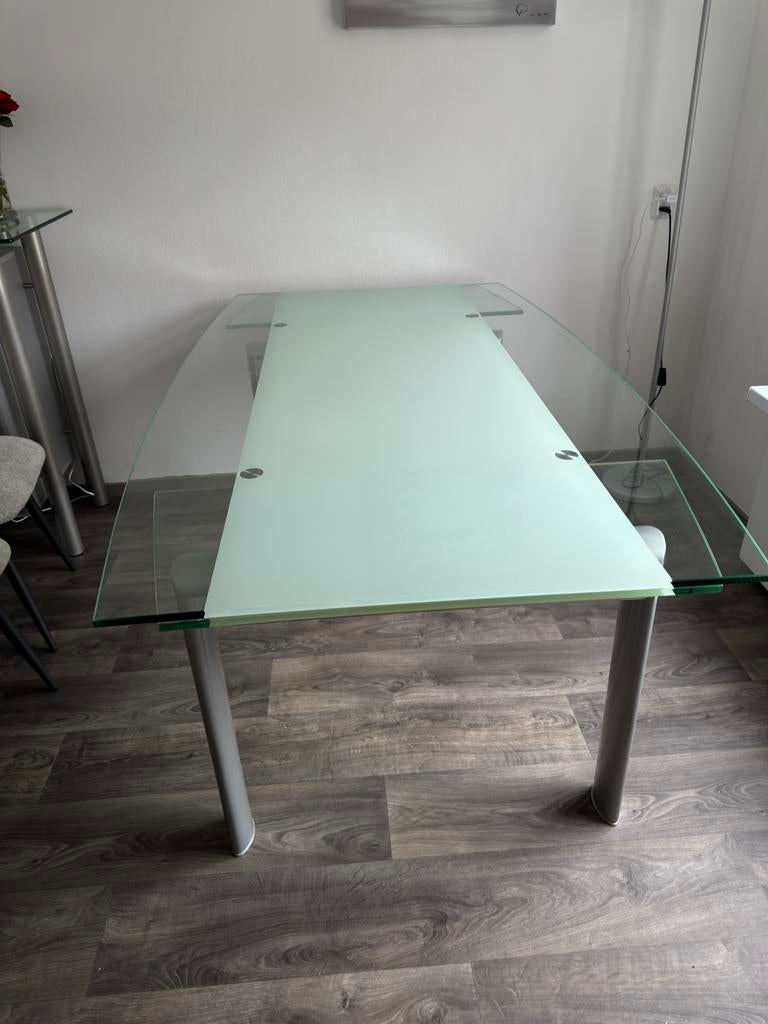 Uitschuifbare Glazen Tafel, Huis en Inrichting, Tafels | Eettafels, Ophalen, Gebruikt, 200 cm of meer, 50 tot 100 cm