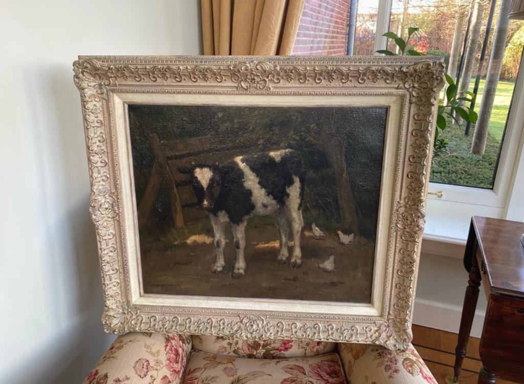 Schilderij Arie Wassenburg Kalf met kippen, Antiek en Kunst, Ophalen of Verzenden