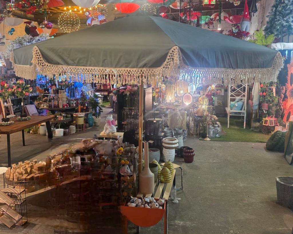 Volantes Ibiza parasol kaki 3m nieuw in doos, Tuin en Terras, Parasols, Ophalen of Verzenden, Nieuw, Stokparasol