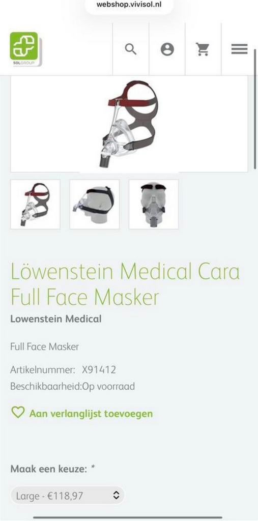 Löwenstein Cara Full Face masker nieuw Slaapapneu Cpap, Ophalen of Verzenden, Zo goed als nieuw