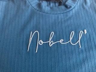 Blauw rib T-shirt van Nobell mt. 158, Gebruikt, Nobell, Meisje, Ophalen of Verzenden