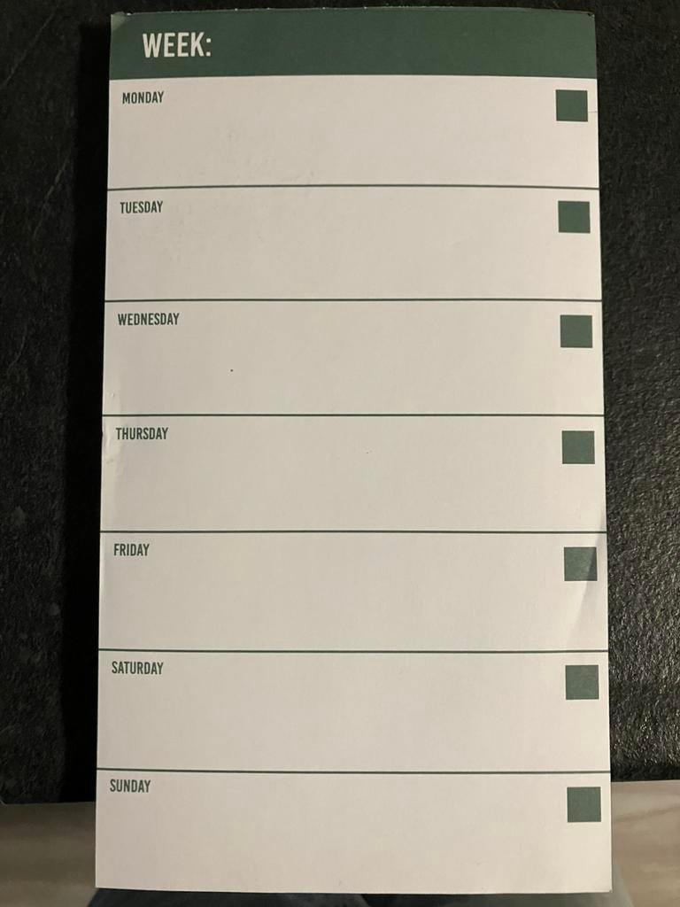 Week planner, Ophalen, Zo goed als nieuw