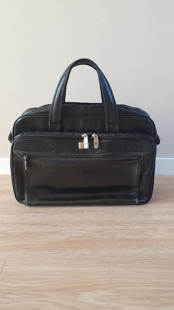 Leren tas met veel vakken, ook voor laptop, Pierre Cardin., Ophalen, Gebruikt, Zwart, Overige typen