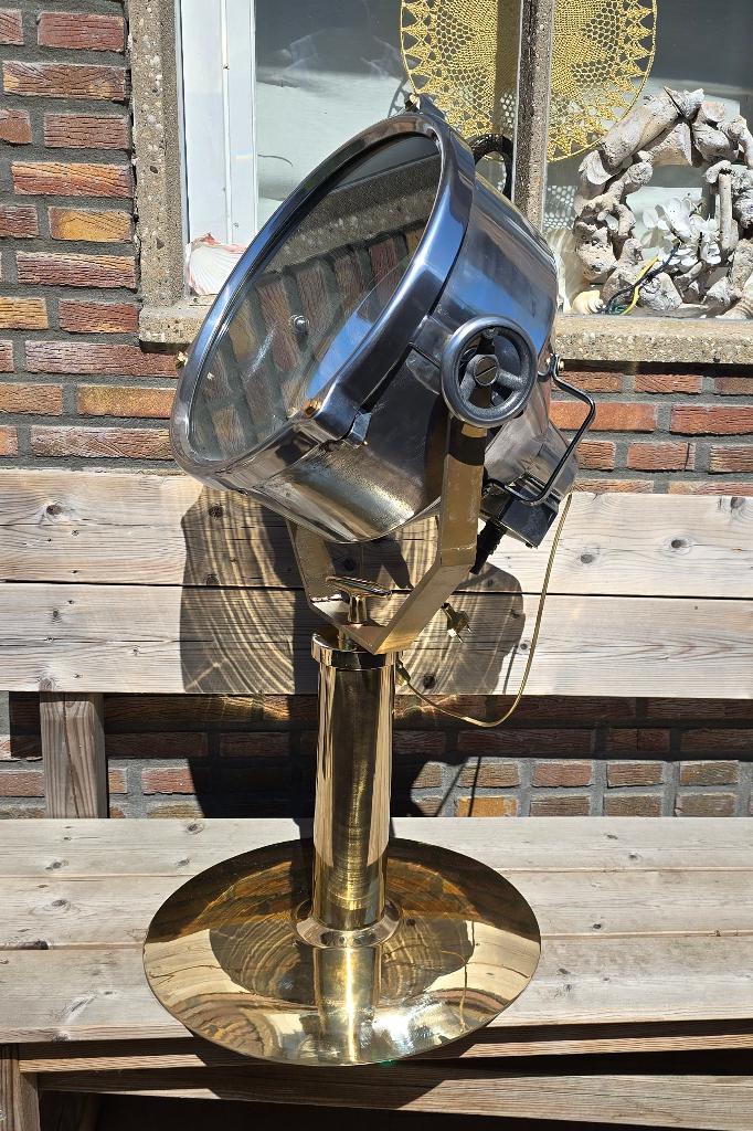 Koperen/ geborstelde aluminium scheepslamp/ spotlight., Ophalen, Glas, Zo goed als nieuw, Minder dan 100 cm