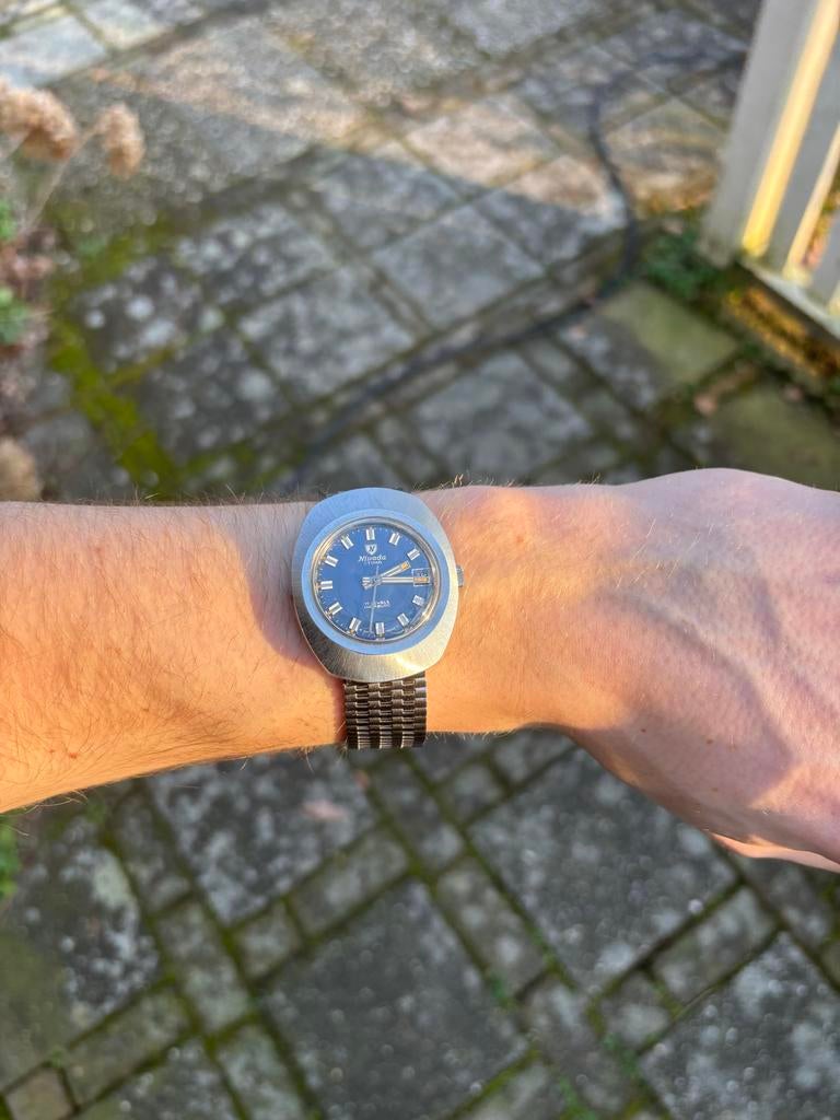 Vintage Nivada (Met Orginele Band!), Overige merken, Staal, Polshorloge, Ophalen of Verzenden