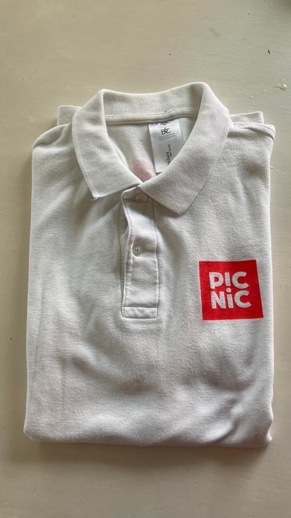 Witte Polo PicNic. Bedrijfskleding, Ophalen of Verzenden, Zo goed als nieuw, Maat 48/50 (M), Wit