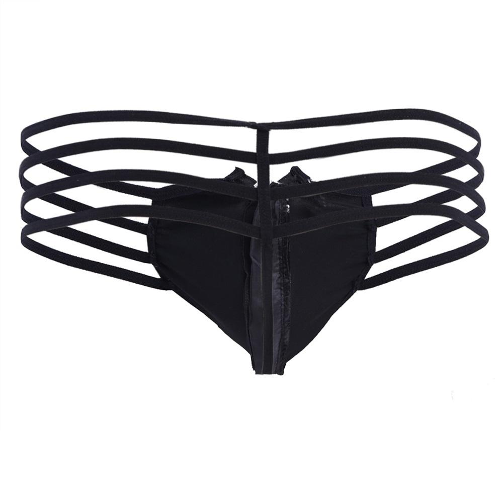 Zwarte leren heren touwen g-string / string sexy leer gay, Verzenden, Zwart, Slip