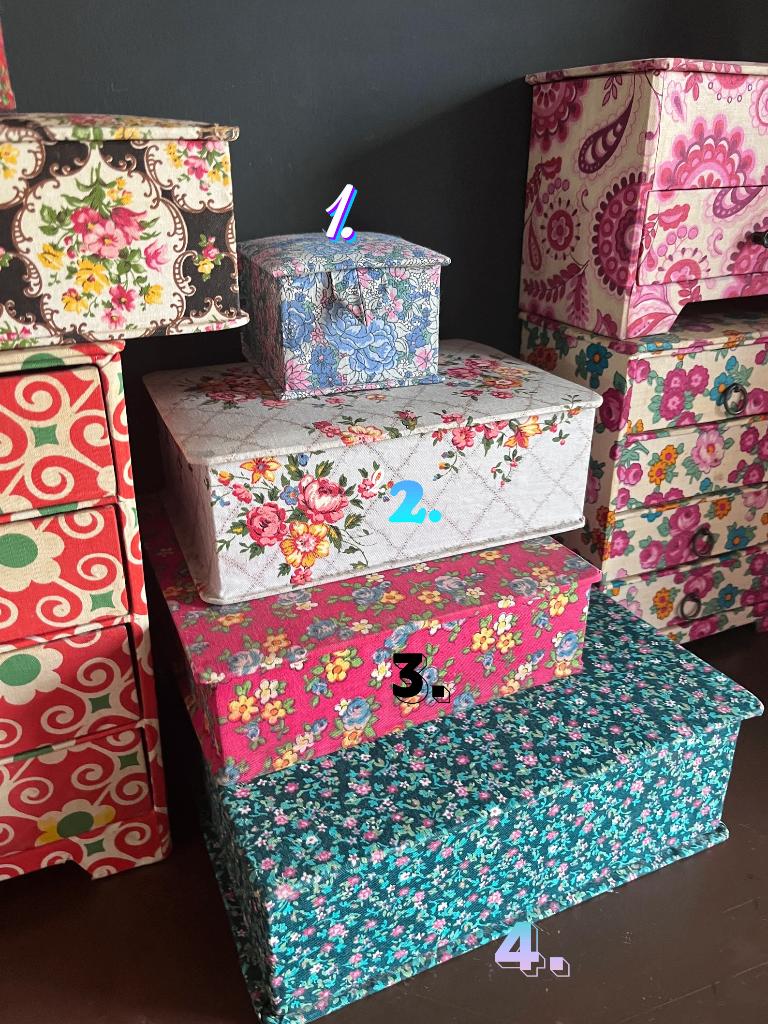 franse vintage stoffen opberg dozen kleurrijk bloemen motief, Ophalen of Verzenden