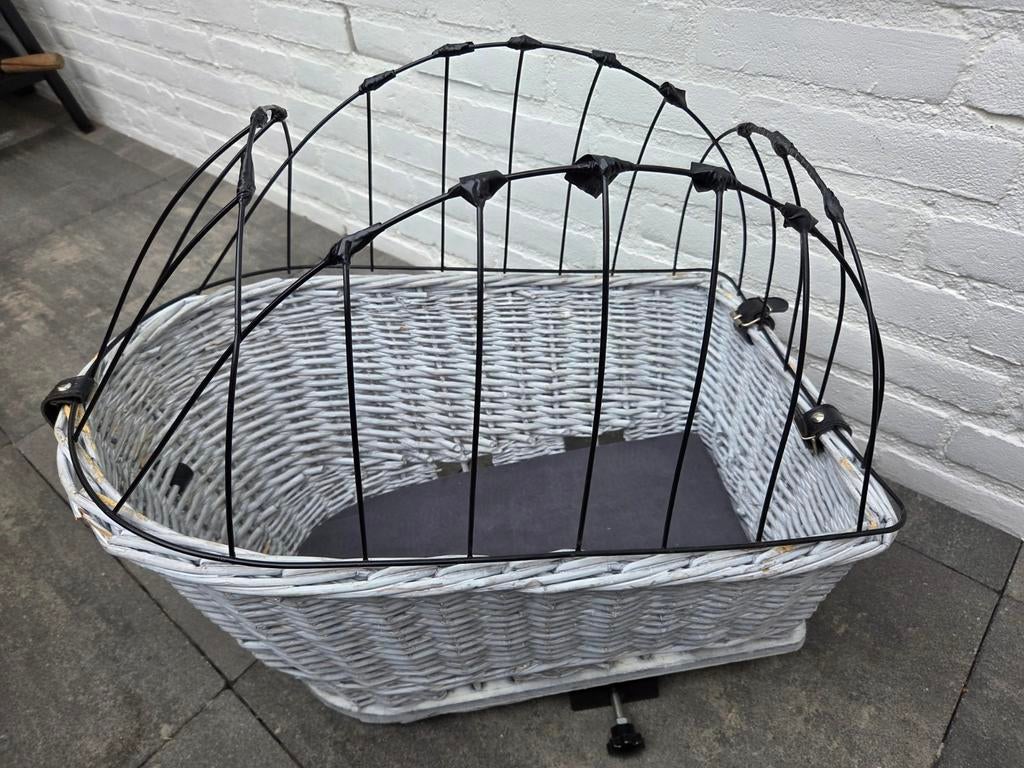 Honden fietsmand met tralies - Grijs riet, Dieren en Toebehoren, Ophalen, Gebruikt