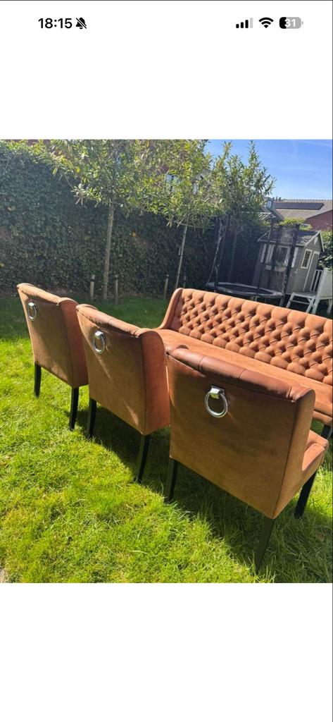 Eetbank met 3 eetstoelen, Ophalen, Gebruikt, Stof, Drie