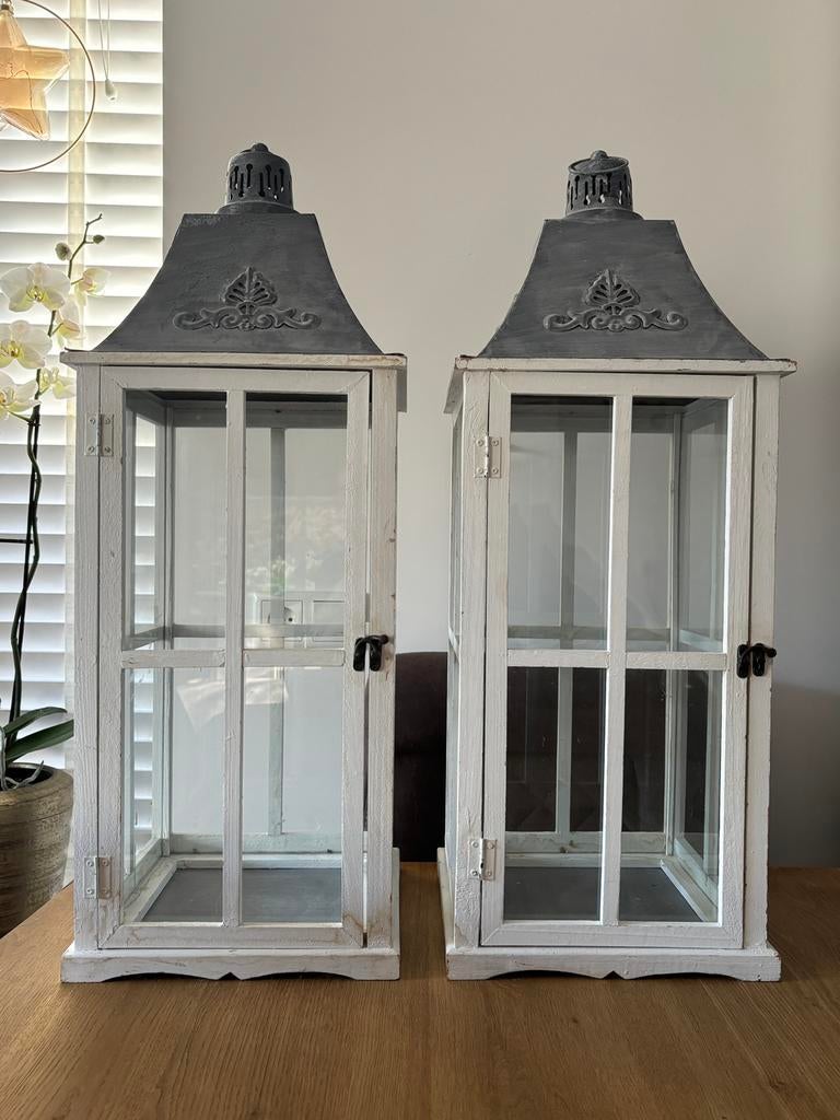 Witte lantaarns, Huis en Inrichting, Woonaccessoires | Kandelaars en Kaarsen, Ophalen, Gebruikt, 50 tot 75 cm, Wit