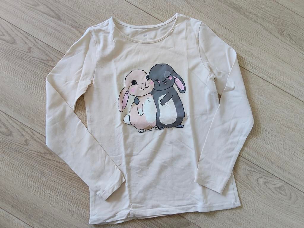 Zgan! Schattige konijnen longsleeve van H&M! Mt 122/128, Meisje, Ophalen of Verzenden, Zo goed als nieuw, Shirt of Longsleeve