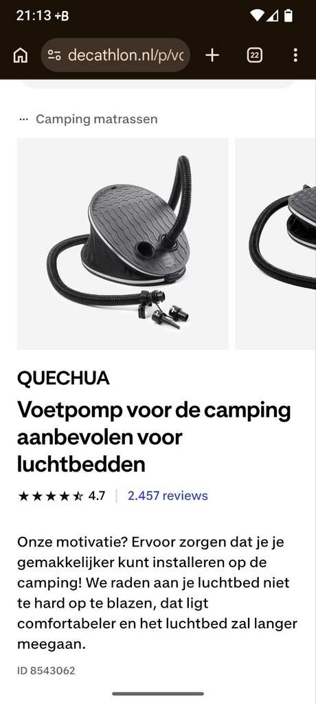 Foot pump Decathlon, Ophalen