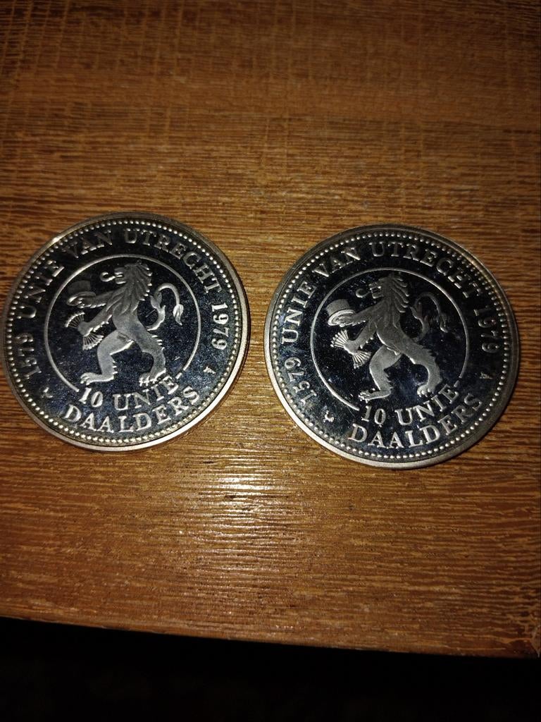 2 x Zilveren 10 Unie Daalders 1979 - Utrecht, Ophalen of Verzenden, Koningin Juliana, Zilver