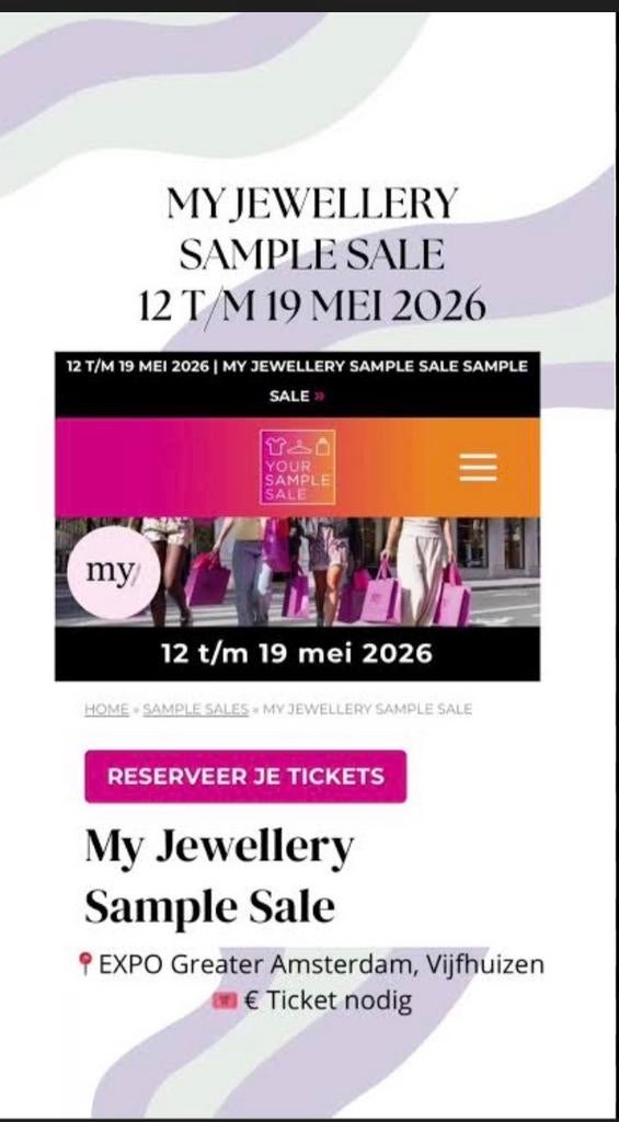 My Jewellery sample sale 13 mei 4 kaarten, Drie personen of meer, Overige soorten, Warenhuis- of Winkelbon