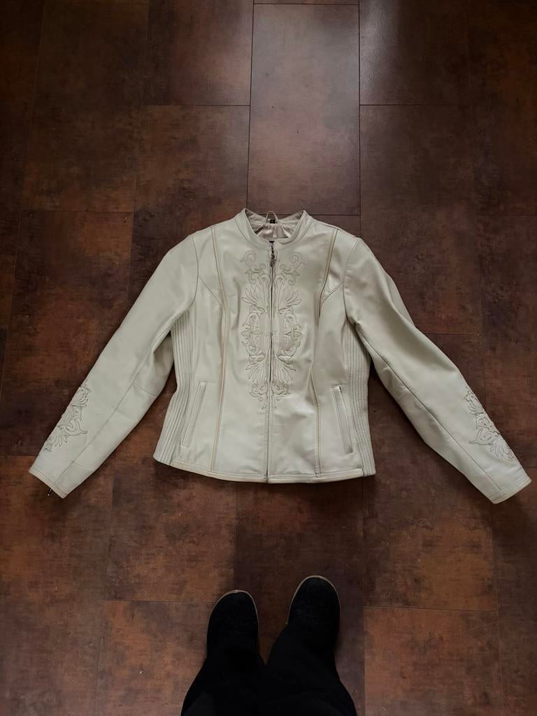 Crèmekleurig leren Harley Davidson damesjack L, Ophalen, Zo goed als nieuw, Beige