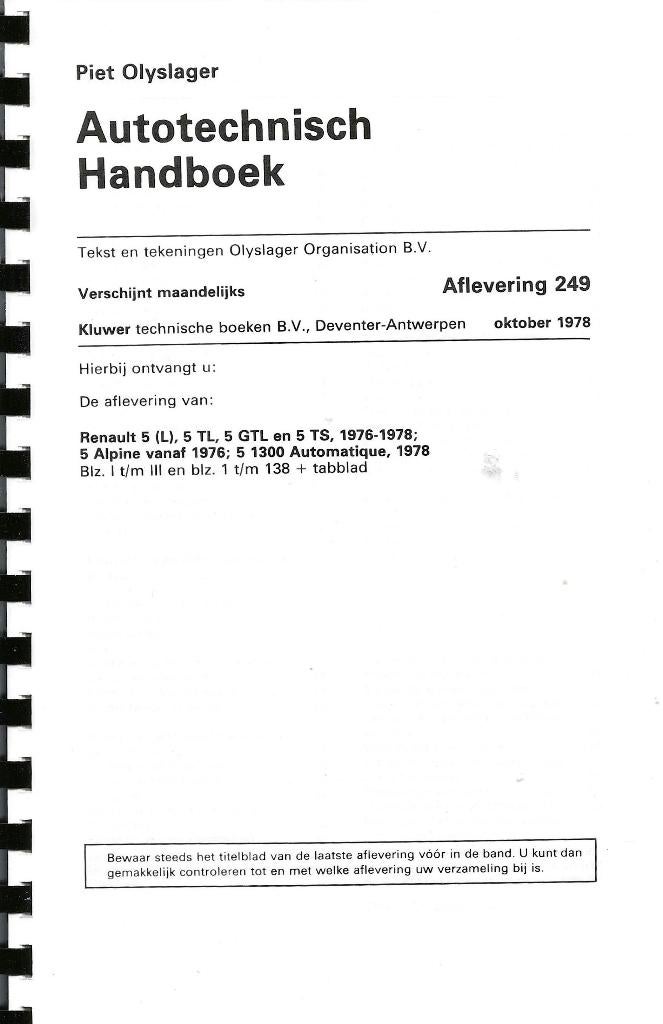 Renault  5 1976 - 1978 Autotechnisch handboek, Auto diversen, Verzenden