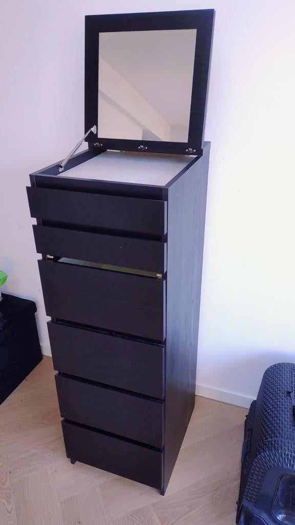 Ikea Malm 6-lade kast met spiegel, zwartbruin, Ophalen, Gebruikt, 100 tot 150 cm, 50 tot 100 cm
