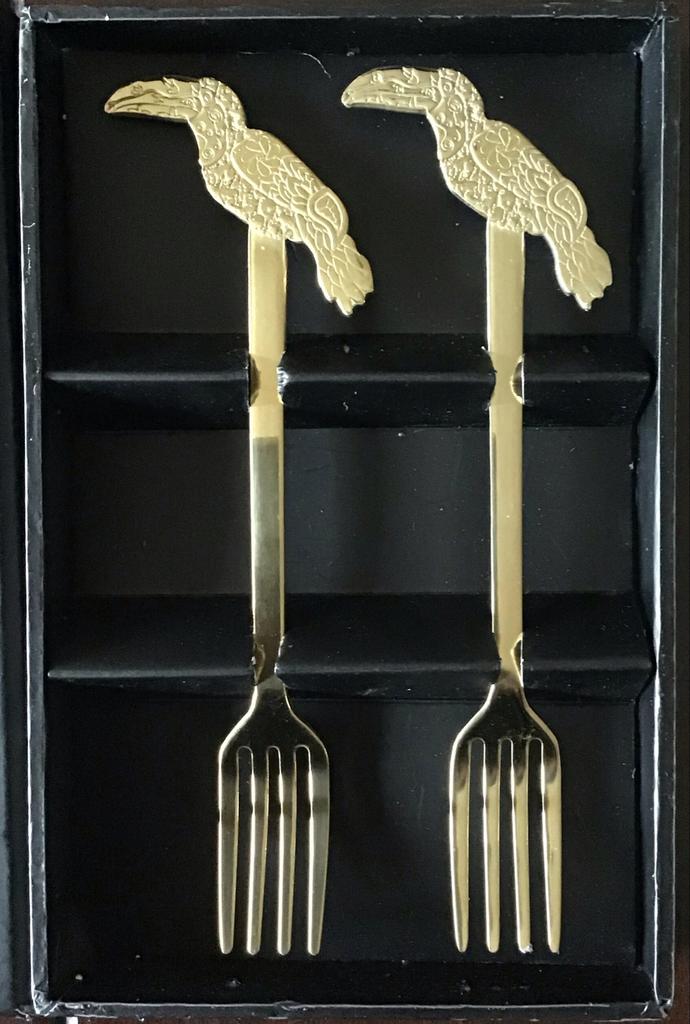 2 Vorkjes met Gestileerde Toekan - Valk Exclusief, Overige materialen, Ophalen of Verzenden, Zo goed als nieuw, Vaatwasserbestendig