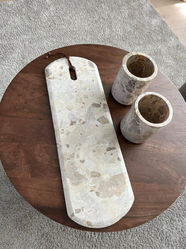 J-line beige Marmer Dienblad plateau kaarshouders, Huis en Inrichting, Woonaccessoires | Dienbladen, Ophalen, Nieuw, Ovaal, Overige materialen