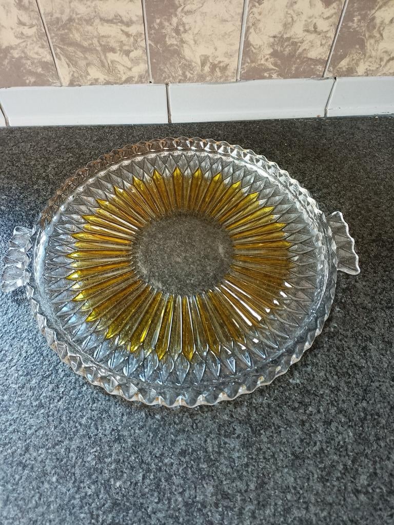 Vintage glazen vlaai schaal, Ophalen of Verzenden