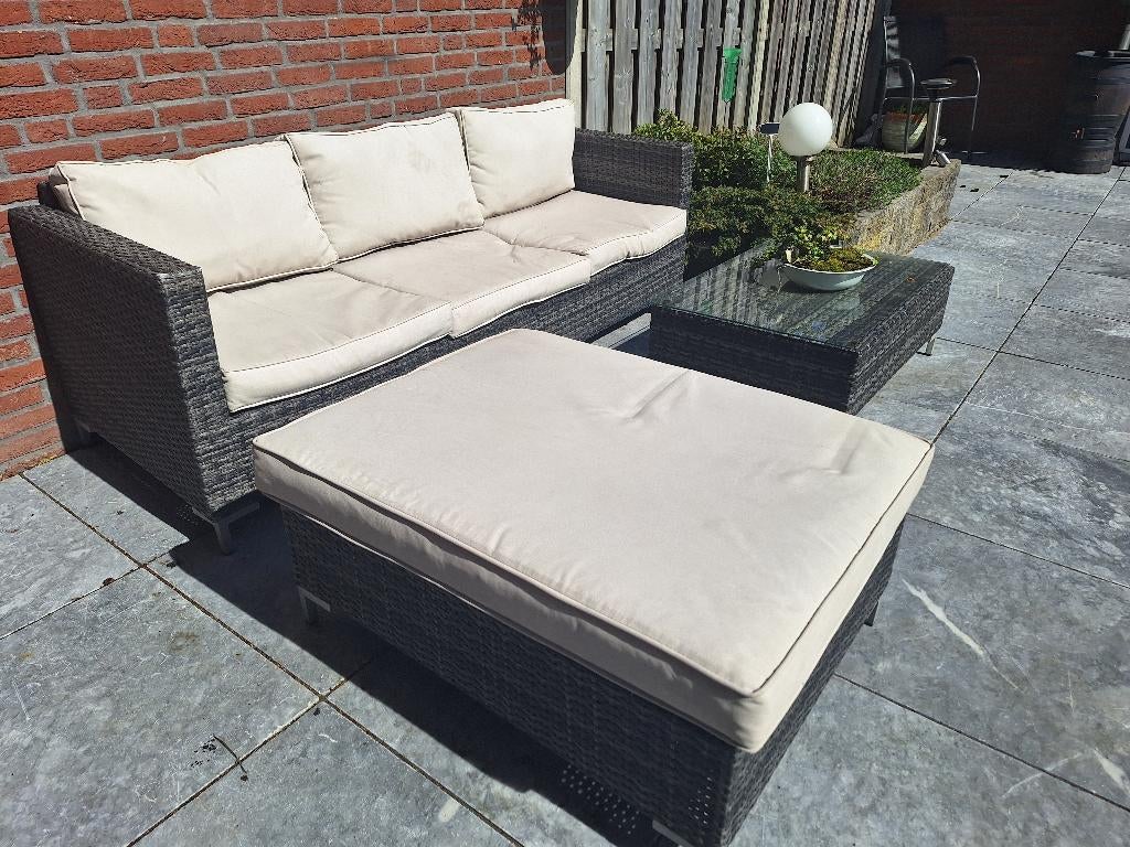 tuinbank en tafel, Ophalen, Gebruikt, Rotan