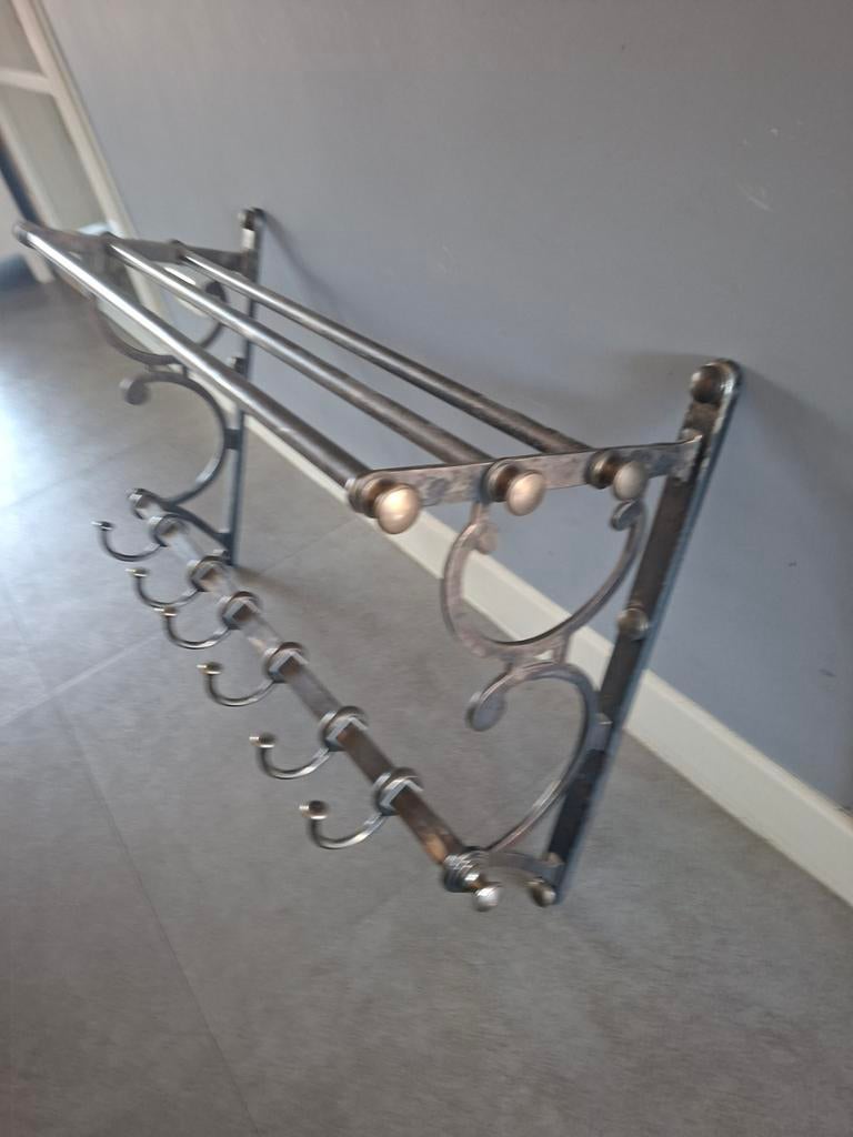 Vintage metalen treinwagon kapstok met 6 haken, Huis en Inrichting, Woonaccessoires | Kapstokken, Wandkapstok, Gebruikt, Ophalen of Verzenden