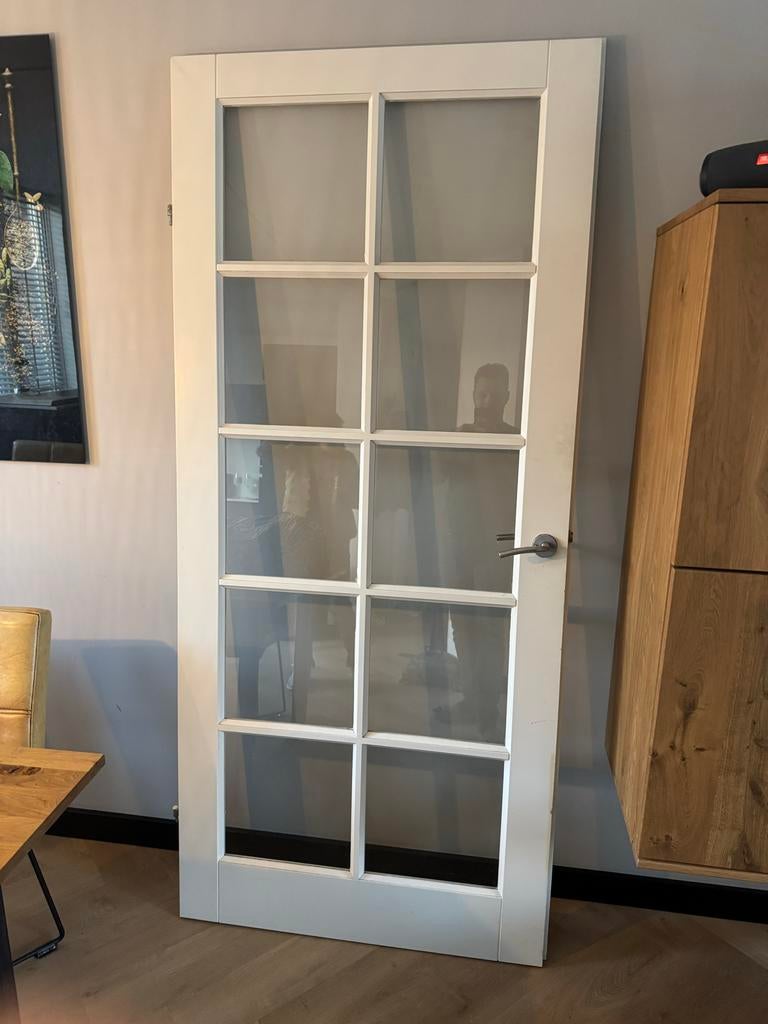 Witte binnendeur met glaspanelen, Ophalen, Gebruikt, 80 tot 100 cm, Binnendeur