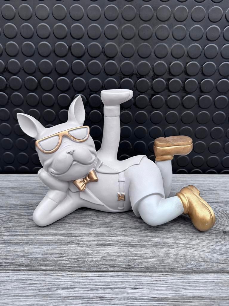 franse bulldog liggend 18hoog 25breed/Nieuw!, Verzamelen, Beelden en Beeldjes, Ophalen of Verzenden, Nieuw, Dier