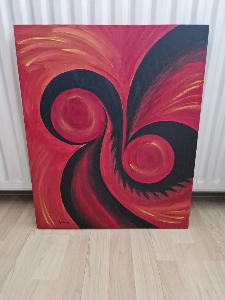 ABSTRACT SCHILDERIJ, ZELF GESCHILDERD OP DOEK MET ACRYL, Ophalen