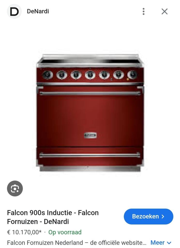 Luxe Fornuis Falcon Deluxe 90cm INDUCTIE rood 5 zones, Niet ingevuld, 60 cm of meer, Niet ingevuld, Ophalen of Verzenden