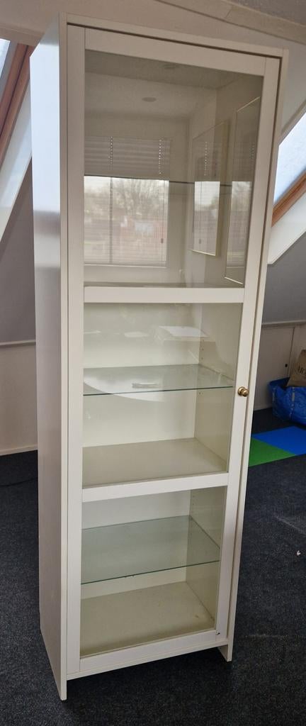 Vitrinekast gebroken wit met 6 vakken - 38x60x186 cm, Ophalen, Modern, Scandinavisch, Glas, 50 tot 100 cm