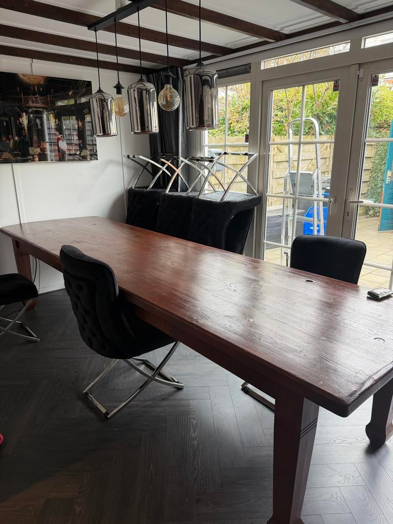 Massief eiken Klooster tafel voor 10 personen, Ophalen, Gebruikt, 100 tot 150 cm, 200 cm of meer