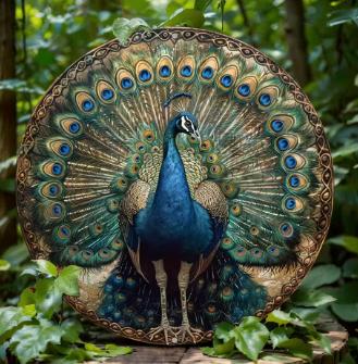 Vintage rond bord van metaal - Pauw krans (20cm), Huis en Inrichting, Woonaccessoires | Wanddecoraties, Nieuw, Ophalen of Verzenden