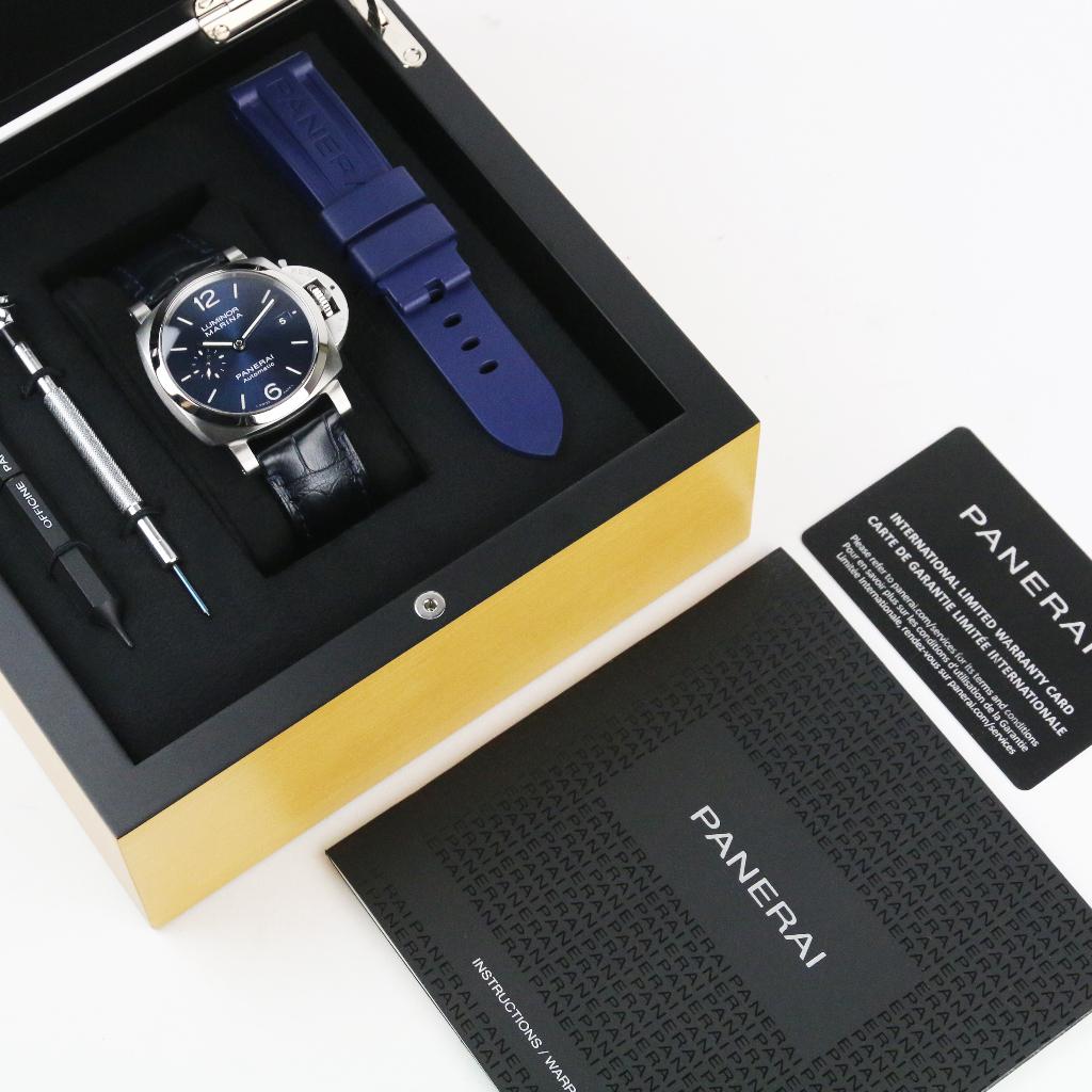 Panerai Luminor Marina BLUE 42 (Zeer goed/ 2021), Overige merken, Leer, Staal, Polshorloge